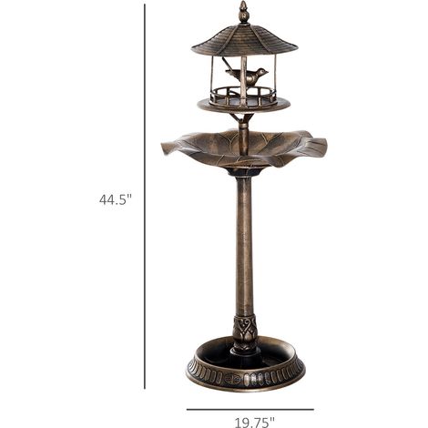 Piédestal pour bain d'oiseaux de jardin 3 en 1 en bronze avec mangeoire intégrée, grand bassin et jardinière en dessous. Station d'alimentation pour oiseaux d'extérieur. (1/5)
