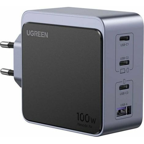 Ugreen Nexode S Cargador Rápido 100W GaN 3 Puertos USB-C 1 Puerto USB-A PD3.0/QC Gris (1/3)