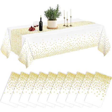 Lot de 10 nappes, plastique, blanc, 137x274 cm, imperméable, rectangulaire, jardin, mariage