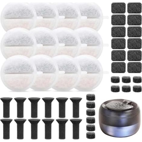 Lot de 12 Filtres Fontaine Chat + 36 Eponges, Triple Filtration, Eau, Animal, Compagnie, Frais (1/5)