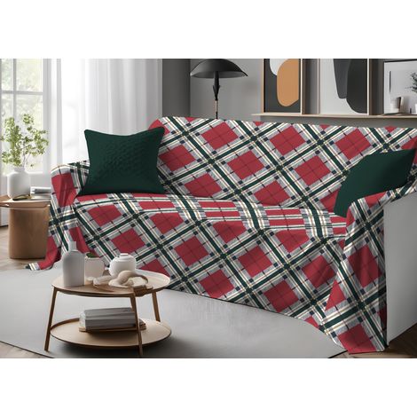 Telo Arredo Copritutto Copridivano In 100% Cotone Fantasia Tartan, misuraSingolocoloreTartan