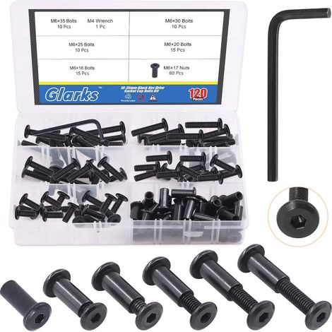 121 PCS m6x16 / 20/25 / 30 / 35mm noir hexagonal Drive kit de boulons hexagonaux intérieurs, tête fraisée intérieure meubles plateau boulon écrou chaise table cabinet vis (1/5)