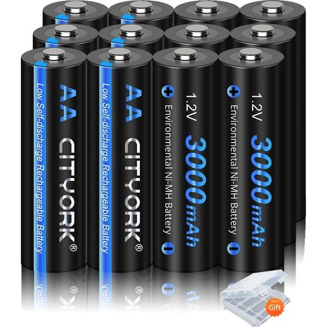 Batteries NiMH Rechargeables, Capacité 3000mAh, Compatibles avec les appareils AA, 12PCS AA (1/2)