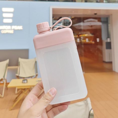 Bouteille d'eau plate et portable carrée pour voyage en plein air, bouteille d'eau de poche portable rose 450 ml (1/4)