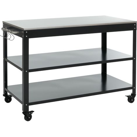 [NEUWERTIG] Beistellwagen HHG-340, Küchenwagen Mehrzweck-/Servierwagen Grillwagen rollbar 3 Ablagen, Stahl 80x117x56cm schwarz (1/5)