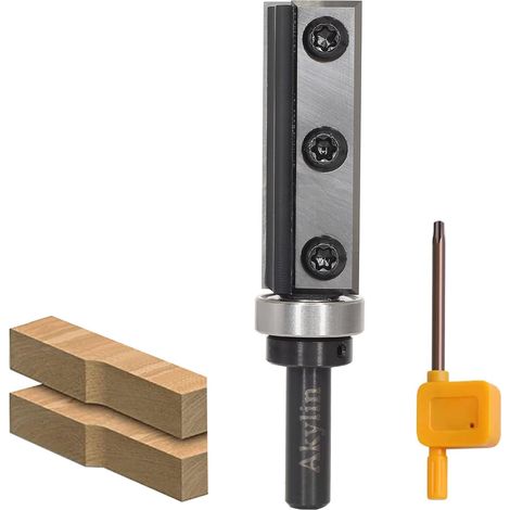 Fraise à Affleurer à Plaques Réversibles - Tige 8 mm, Lame Carbure Interchangeable 4 Côtés, Roulement à Billes - Pour Traitement des Bords en Bois (1/5)