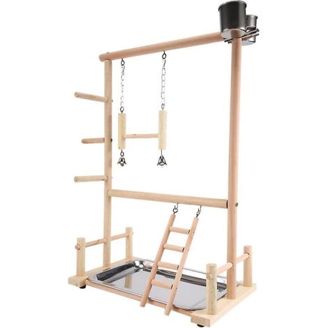 Aire de jeux pour perroquets, perchoir en bois naturel pour perroquets, support de jeu, échelles pour perruches avec mangeoires et