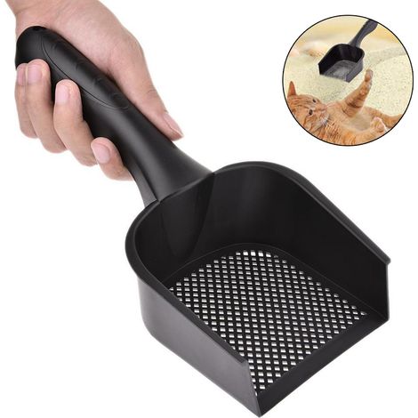Pala para arena de gato de PVC [tamiz profundo, engrosado, antiadherente] – Modelo 27 x 12 x 5 cm con mango ergonómico y orificios finos (1/5)
