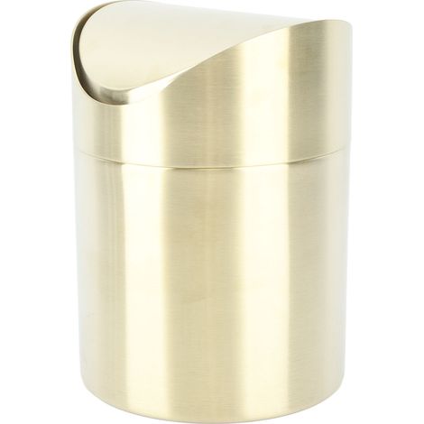Poubelle de bureau compacte en acier inoxydable 304, anti-traces de doigts, idéale pour les petits espaces et les bureaux (couleur or). (1/5)