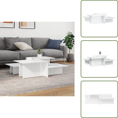 The Living Store Couchtische 2 Stk. Hochglanz-Weiß Holzwerkstoff - Elegante Couchtische - Wohnzimmerstil - Holzwerkstoff Möbel - Weißer Couchtisch - Couchtisch Set (1/5)