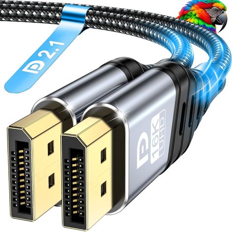 Câble DisplayPort 2m 2.1, 16K Câble DP 16K@60Hz, 8K@120Hz, 4K@240Hz/165Hz/144Hz 80Gbps, HDR, FreeSync, G-Sync, DSC 1.2a, HDCP 2.2 pour Moniteur de Jeu, Carte Graphique (1/5)
