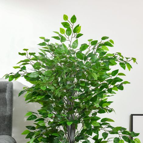 Plante artificielle Ficus géant 135 cm en pot, vert foncé, idéale pour intérieur et extérieur. (1/5)