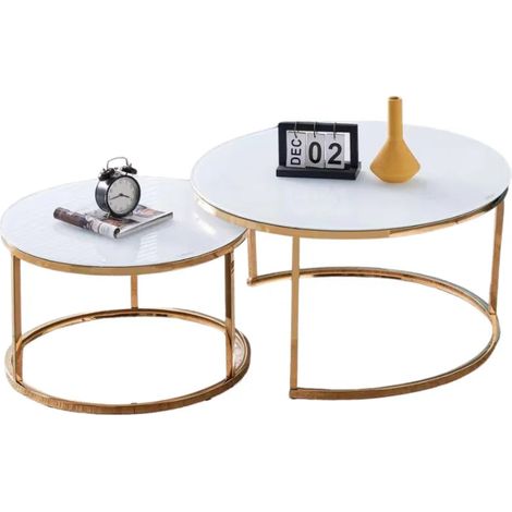 Lot de 2 tables Basses Gigogne ARTO Gold et plateau en verre Blanc (1/4)
