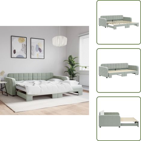 Tagesbett Ausziehbar Hellgrau 90x200 cm Samt - Ausziehbares Tagesbett - Ausziehbare Tagesbetten - Schlafbett - Gästebett (1/5)