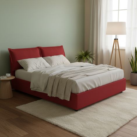 Talamo Italia Cama matrimonial Agnese, Cama contenedor con revestimiento de tela, 100% Made in Italy, Apertura frontal, adecuado para colchón 140x190 cm, Rojo, con embalaje reforzado (1/5)