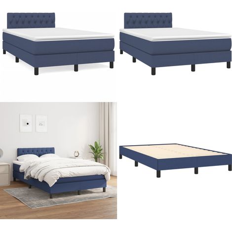 Sommier à lattes de lit avec matelas bleu 120x190 cm tissu - Lit Double - Lit Tapissier - Literie - Matelas Ressorts Ensachés - Tête De Lit Ajustable - Home & Living (1/5)
