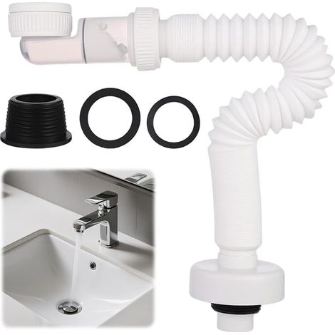 Flexible Sink Drain Siphon 1 1/4 Inch, Pipe Syphon Sink Adjustable 360° Space-Saving Siphon with Odor Lock for Extendible Washbasin, 380-930 mm (1/4)