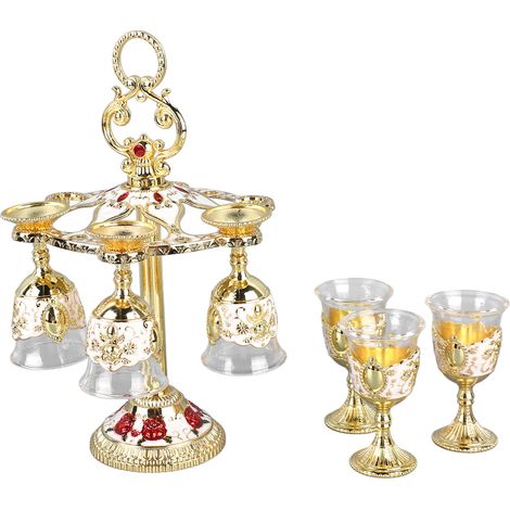 Six verres en alliage de zinc de style rétro chinois, ornés de motifs en relief, dorés et blancs, parfaits pour les fêtes, les banquets, les bars et un usage domestique. (1/5)
