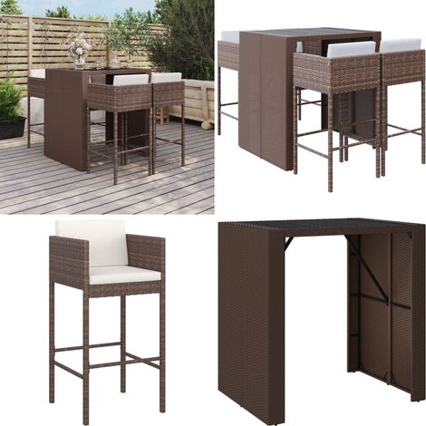 Ensemble de bar de jardin avec coussins 5 pcs marron poly rotin - Meubles De Jardin - Salon De Jardin - Set De Bar Extérieur - Mobilier De Jardin Moderne - Table Basse Extérieure - Home & Living