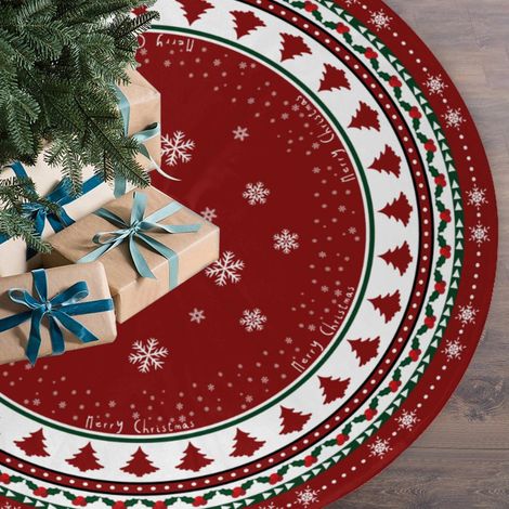 Tapis de sapin de Noël rouge et vert de 122 cm (48 pouces) avec flocons d'hiver et inscription « Joyeux Noël », tapis de sapin pour fête de Noël en intérieur (1/5)