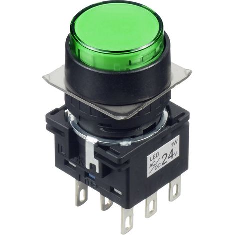Idec LB1L-A1T64G LB1L-A1T64G Pulsante illuminato 250 V, 125 V, 30 V 5 A 2 x Off / (On) Permanente Verde (Ø) 22 mm IP65