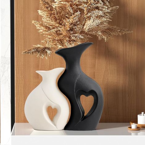 Lot de 2 Vases en Céramique en Forme de Cœur, Noir (1/5)