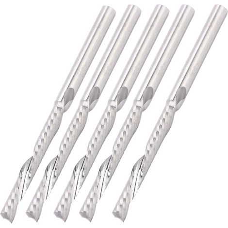 Fraise à queue droite 5 pièces, coupeur hélicoïdal monodent 3,175x3,175x25x50mm pour défonceuse CNC, fraise carbure à une lèvre, outil de fraisage bois et plastique (1/5)