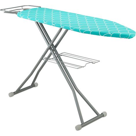 Table à repasser réglable hauteur 70 x 148 cm avec repose-fer pratique design moderne en acier turquoise (1/5)