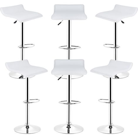Lot de 6 Tabourets, Simili cuir, L: 38 x l: 38 x H: 63-83 cm, Blanc (1/5)
