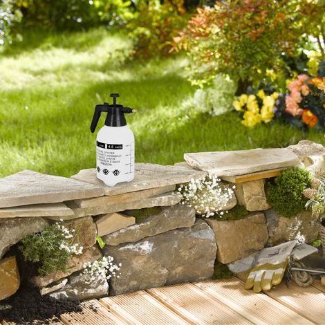 Relaxdays Drucksprüher 2 Liter, einstellbare Messingdüse, Wasser & Unkrautvernichter, Sprühflasche Garten, weiß/schwarz