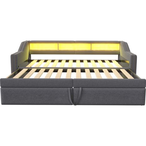 Divano letto estraibile 90/180 x 200 cm grigio scuro, LED, USB, rete e 2 materassi (1/5)