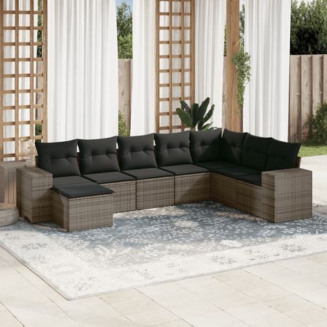 Ensemble Canapé Jardin 8 Pièces Résine Tressée Gris avec Coussins Lavables 62x62x69cm - Salon Modulaire d'Extérieur (1/5)