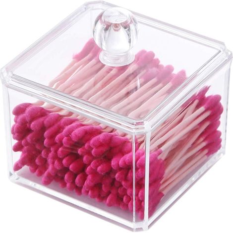 Distributeur de cotons-tiges avec couvercle Bidons de salle de bain Bote de rangement en acrylique Organisateur cosmétique - Carré (1/5)