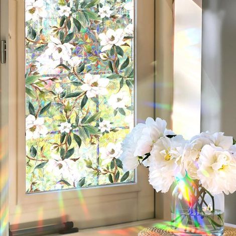 Pellicola per finestre 3D effetto arcobaleno, pellicola elettrostatica per vetri con motivo floreale, vetro per la privacy