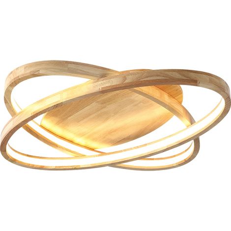 Plafonnier LED En Bois, 2 Anneaux Rond Ø52cm Ovale Mince Pour Chambre À Coucher, Acrylique (1/5)