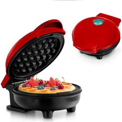 Mini Gaufrier pour Gaufres Classiques, Petit Gaufrier avec Antiadhésif Design Rétro pour Anniversaires, Fêtes de Famille (1/5)