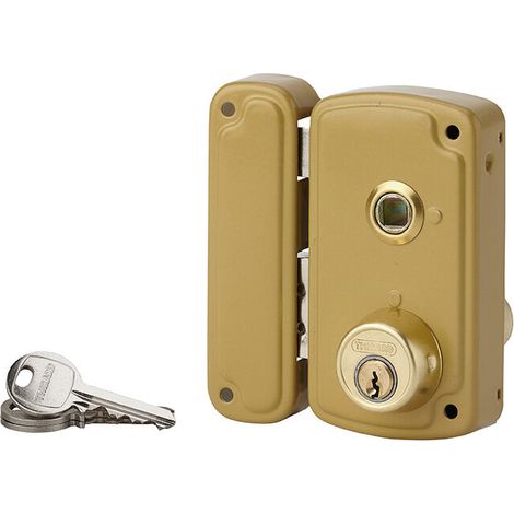 Serrure verticale en applique double entrée à fouillot pour porte gauche – Dimensions 120x65mm – Axe 35mm – 3 clés en laiton nickelé (1/2)