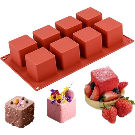Moule en silicone carré 3D 5,1 x 5,1 x 5,1 cm carré mousse gateau moule à dessert moules à dessert pour gateau au fromage/gelée/brownie/savon/bougie (8 cavités)