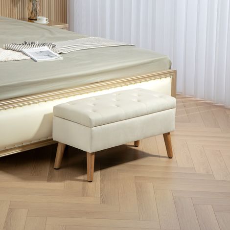 Aufbewahrungsbank/Kommode, Bezug in Samtoptik, Holzbeine, max. Belastung 120 kg, 80 x 35 x 42 cm, cremefarben
