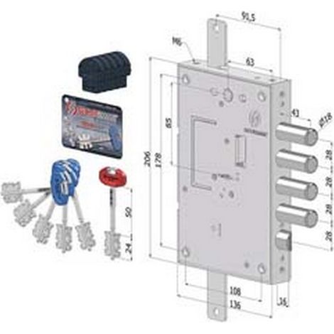 1PZ SERRATURA TRIPLICE APPLICARE PER PORTE BLINDATE D.MAPPA INTERNO 28 240 - (2401DCR0328S56)