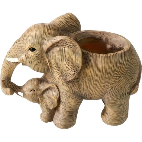 Magnifique jardinière d'éléphant mère et bébé en résine, Pot de
