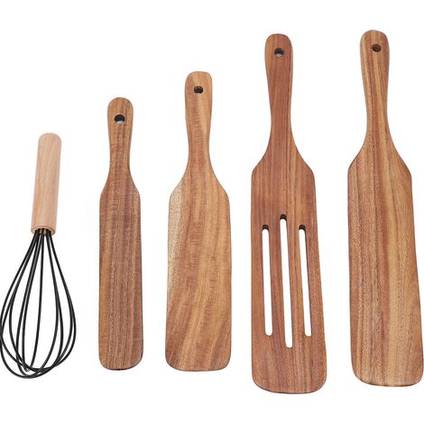 Küchenutensilien-Set aus Holz: Kochlöffel, Pfannenwender, Schneebesen, ergonomischer Griff, leicht zu reinigen. (1/5)