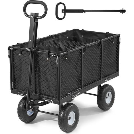 Chariot de Transport Remorque Jardin VEVOR Charge 544 kg Ridelles Amovibles Roues Gonflables 10 Pouces Acier Noir TC-1200 (1/5)