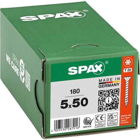SPAX Vis universelle, 5 x 50 mm, 180 pièces, filetage complet, tête fraisée, T-STAR plus T20, 4CUT, WIROX - 8000000287916