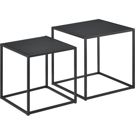 Juego de 2 mesas de centro cuadradas de metal negro mate.
