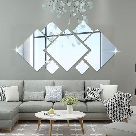 7 PièCes Autocollant Mural Miroir Diamant, Miroir Adhesif Mural Argent, Combinaisons De Tailles Multiples, Convient Pour La DéCoration Du Porche De La Chambre à Coucher