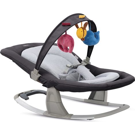 Inglesina Lounge Schaukelstuhl Musical Pepper, Von der Geburt bis 9 kg, Rückenlehne 3 Positionen, Musikbox 3 Melodien, Spielstange mit 3 Spielzeugen, Reduzierkissen inklusive