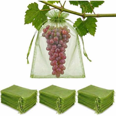 300 Stück Obstschutzbeutel, 8x12 Zoll grüne Gartennetzsäcke für Weintrauben und Obstbäume, atmungsaktive Organza-Netzabdeckungen für Weintrauben, Tomaten, Mangos und Gemüse (1/5)