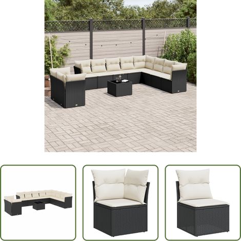 vidaXL Rattanmöbel - 11-tlg. Garten-Sofagarnitur mit Kissen Schwarz Poly Rattan (1/5)