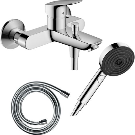 Pack mezclador mecánico baño ducha HANSGROHE Logis + flexo Isiflex + rociador Pulsify Select EcoSmart 105 3 chorros cromado